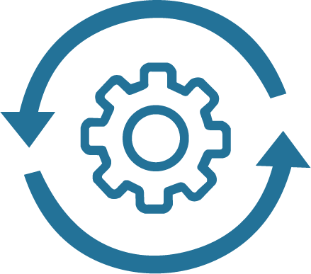 TOPS Staffing PCB SMT Assembly graphic - graphic of a gear inside of two arrows forming a circle