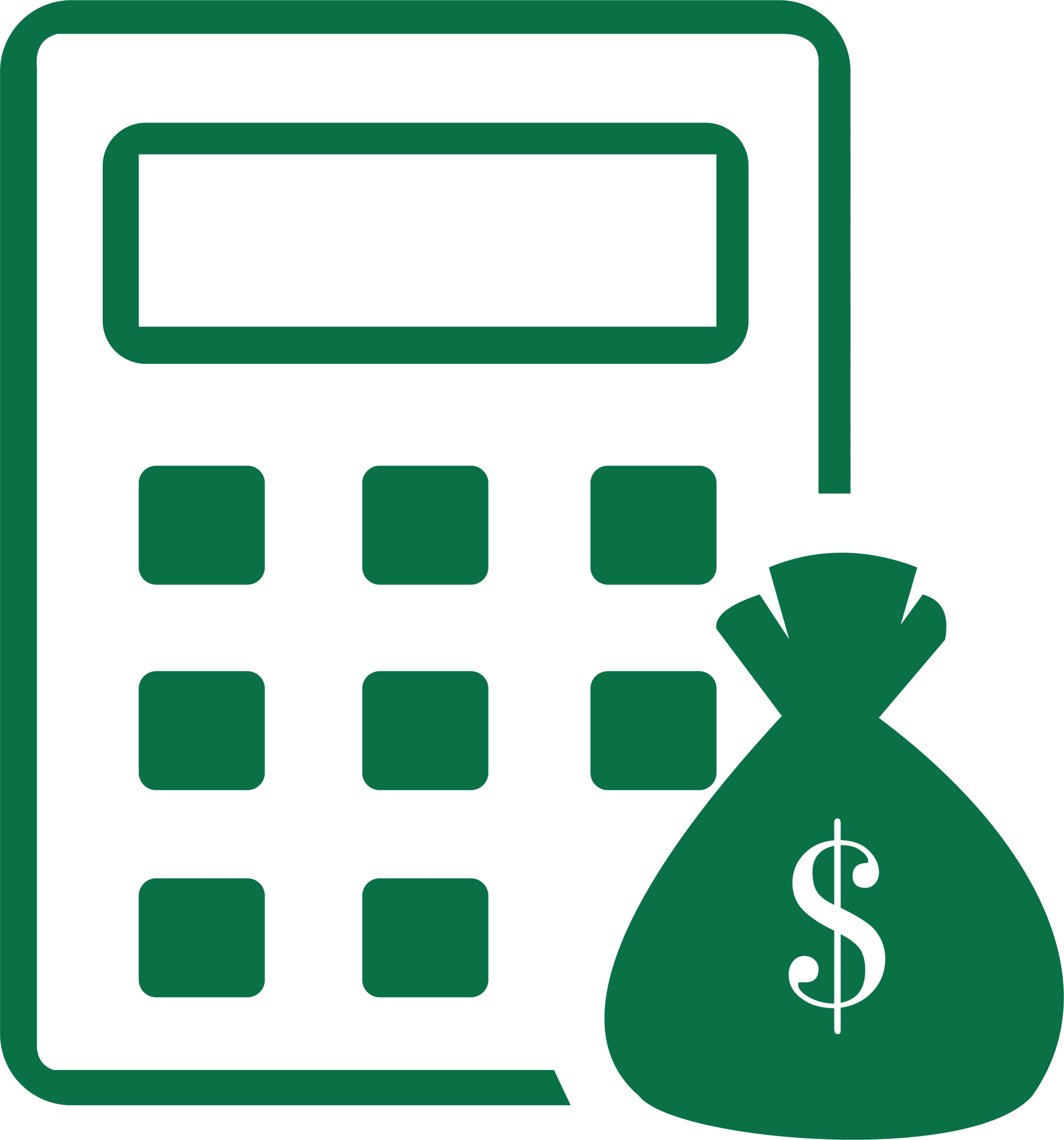 AccountStaff finance professionals graphic - calculator and bag of money graphic